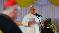Pope Leo XIV meets students and professors at the Catholic University of Central Africa, in Yaounde