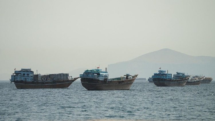 Vessels sail through the Strait of Hormuz
