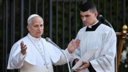Pope Leo XIV leads the Rosary at the Grotto of Our Lady of Lourdes in the Vatican Garden