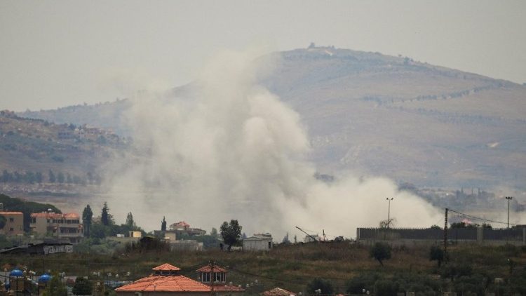 Smoke billows from southern Lebanon following an Israeli strike, as seen from Nabatieh
