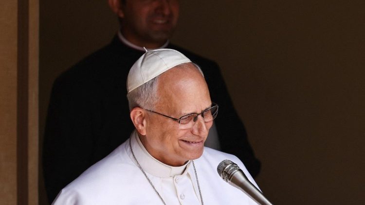 Pope Leo leads the Angelus prayer in Piazza della Liberta in Castel Gandolfo