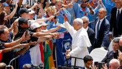 Pope Leo leads the Angelus prayer in Piazza della Liberta in Castel Gandolfo