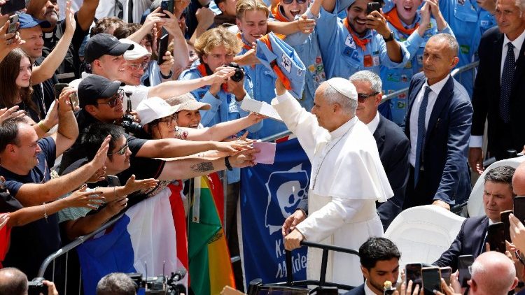 Pope Leo leads the Angelus prayer in Piazza della Liberta in Castel Gandolfo