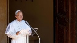 Pope Leo leads the Angelus prayer in Piazza della Liberta in Castel Gandolfo