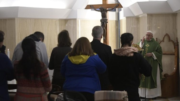 Pope Francis celebrates Mass at Casa Santa Marta