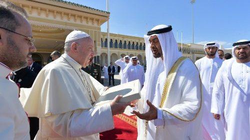 Pope Francis during his Apostolic Journey to the United Arab Emirates on February 3, 2019