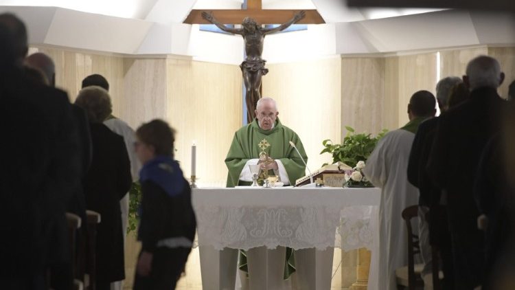 Pope Francis at Mass at the Vatican's Casa Santa Marta, Feb. 28, 2019. 