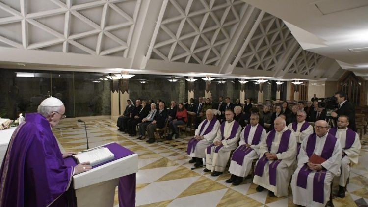 Pope at Mass in the chapel of Casa Santa Marta.
