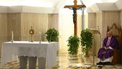 Pope Francis during adoration of the Blessed Sacrament, Casa Santa Marta chapel, 26 March 2020
