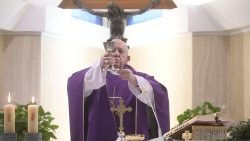 Pope Francis at Mass at Casa Santa Marta on April 8, 2020. 