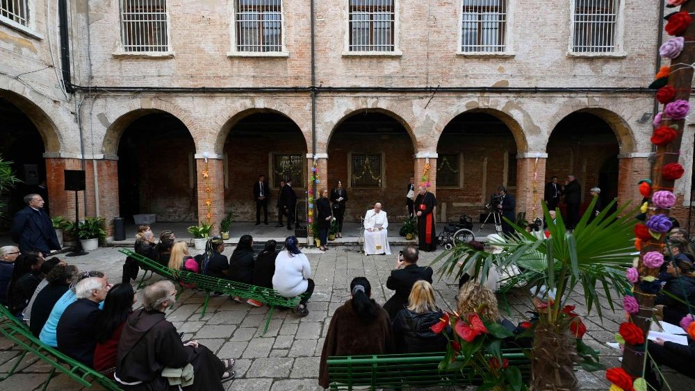 Pope Francis on the first stop of his Venice pastoral visit to the Giudecca Women's Prison  