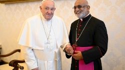 Pope Francis earlier today with His Beatitude Mar Raphael Thattil, Major Archbishop of Ernakulam-Angamaly