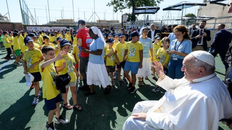 Pope Francis visits the Vatican summer camp