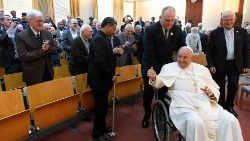 Pope Francis among his Jesuit brothers in Belgium during Apostolic Journey