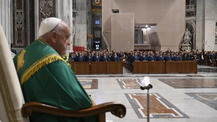 Pope Francis at Mass in St. Peter's Basilica for the Vatican Gendarmerie Corps