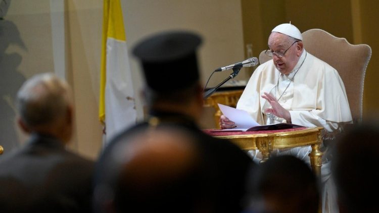 Pope Francis gives his address
