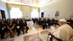 Pope Francis delivering his address to delegation from the Catholic Philanthropy Network