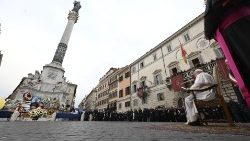 O Papa Francisco durante a homenagem à Imaculada Conceição, na Praça de Espanha, dezembro de 2024