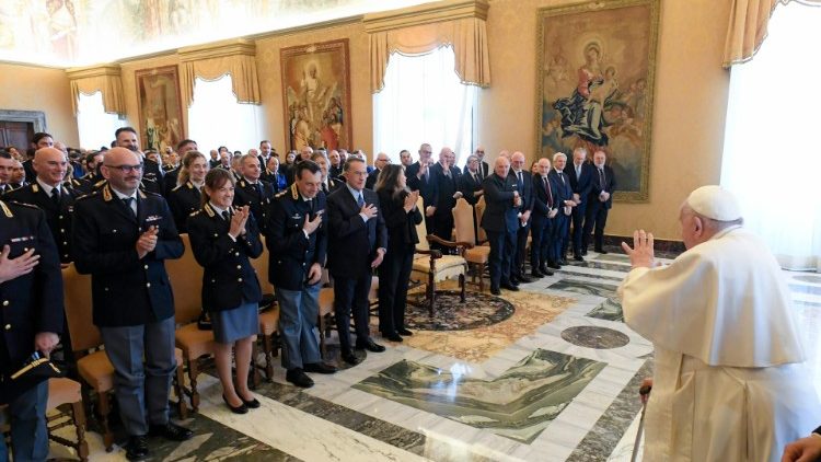 Pope Francis receives members of the Italy's Inspectorate of Public Security for the Vatican