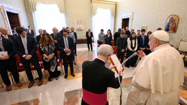 Pope Francis blessing a delegation of the Pope's Worldwide Prayer Network