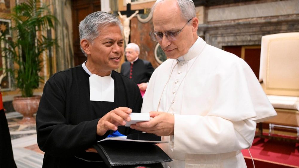 Papa Leon al XVI-lea și Fratele Armin Luistro, superiorul institutului Frații Școlilor Creștine