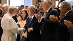 Pope Leo XIV greets members of the Centesimus Annus Pro Pontifice Foundation