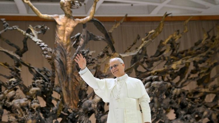 教皇レオ14世、教皇庁およびバチカン市国の職員たちとの集いで　2025年5月24日　バチカン・パウロ6世ホール