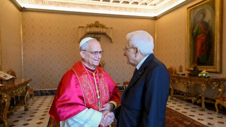 Audiencja prezydenta Włoch Sergia Mattarelli u Ojca Świętego Leona XIV 6 czerwca 2025 r. 
