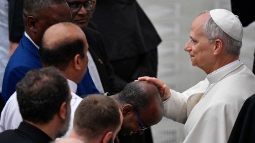 Pope Leo XIV meets with clergy of the Diocese of Rome on June 12, 2025