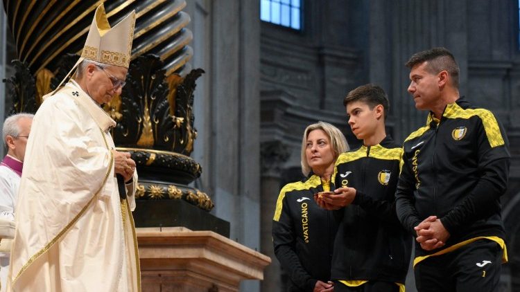 Athletes bring up the Gifts to the Altar during the closing Mass for the Jubilee of Sport