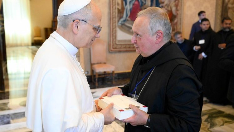 Pope Leo greets a Vallumbrosan monk
