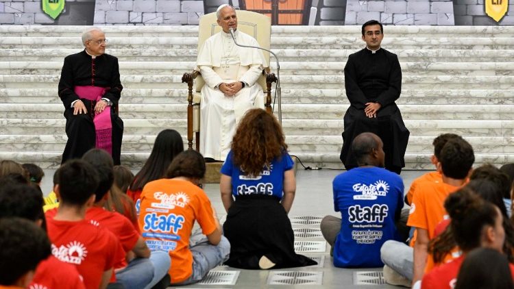 Pope Leo XIV during his dialogue with children of the Vatican summer camp