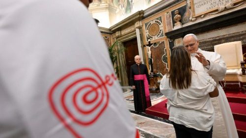 Pope Leo XIV during greetings with young people of Peru