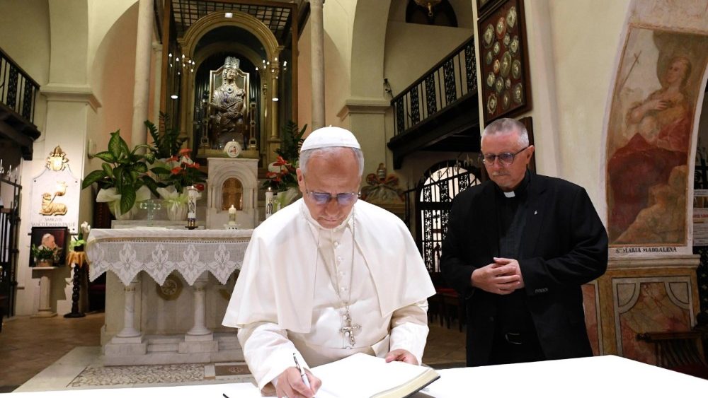 Papa Leon XIV la sanctuarul Maicii Domnului de la Mentorella (Roma)