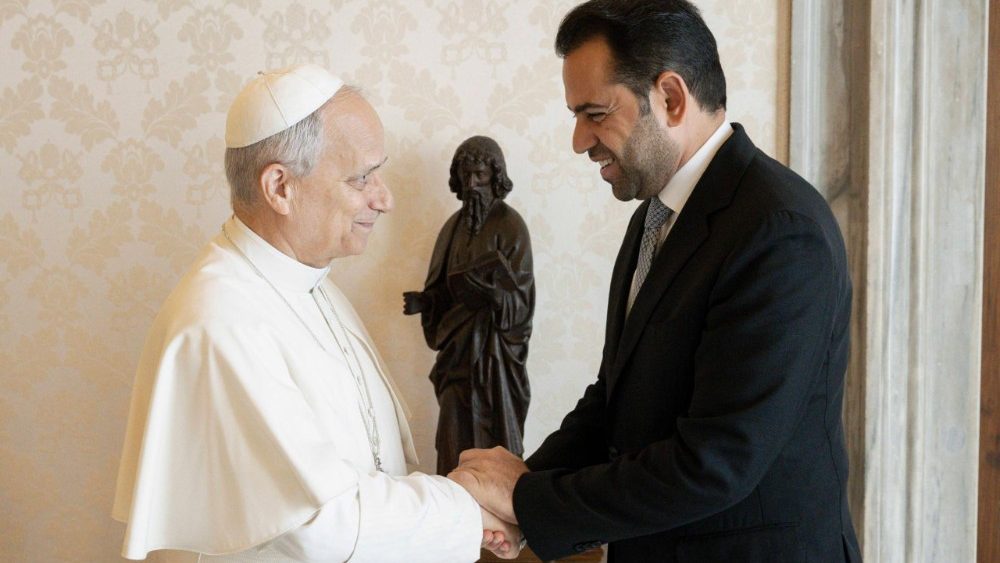 La papa Leon XIV, secretarul general al Premiului Zayed pentru fraternitatea umană, Mohamed Abdelsalam