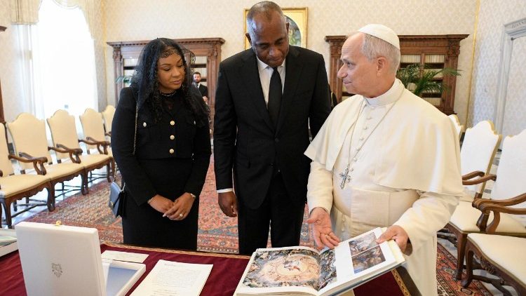 The Prime Minister of the Commonwealth of Dominica in a meeting with Pope Leo