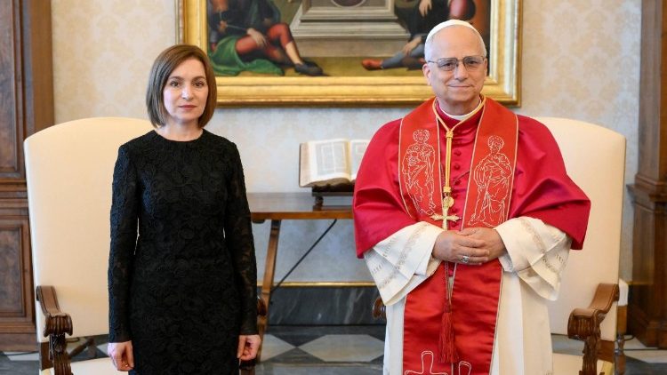 Maia Sandu, presidente della Repubblica di Moldova, in udienza da Papa Leone XIV