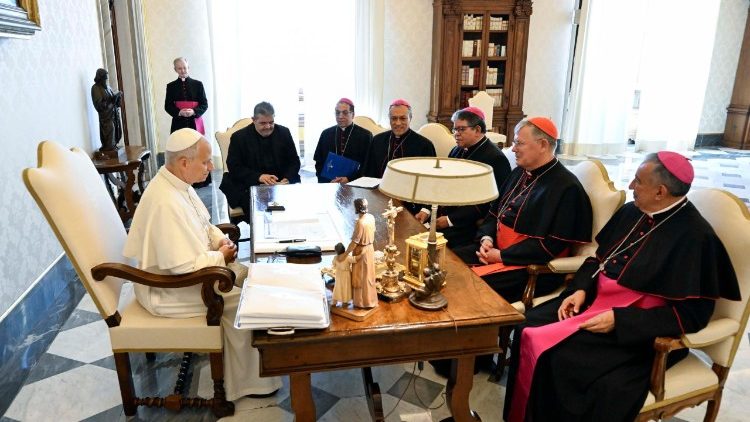 A presidência do Celam em audiência com o Papa Leão XIV.