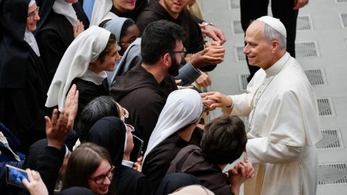 Pope Leo greets participants in the Jubilee of Consecrated Life