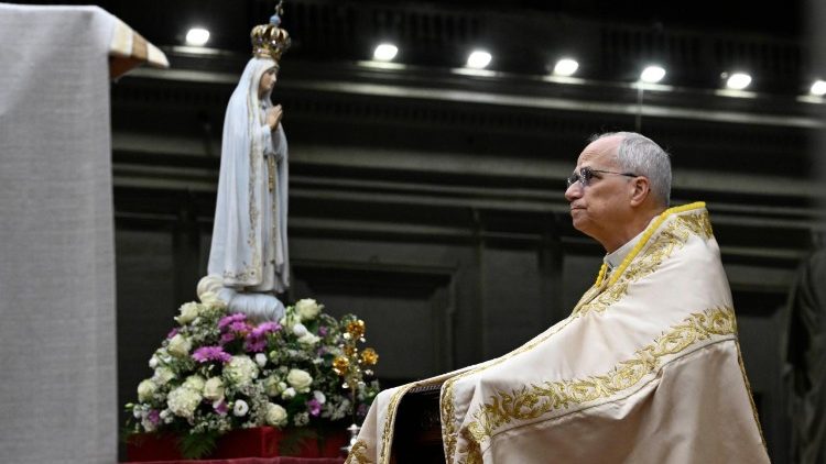 Popiežius Leonas XIV spalio 11 d. vadovavo Rožinio maldai prie Fatimos Marijos statulos