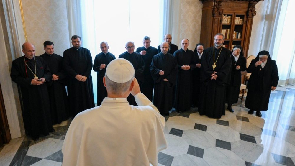 Leon al XIV-lea și rerezentanți ai comunității Colegiului ”Pio Romeno”