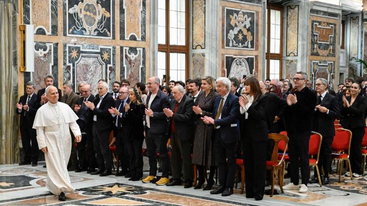 Pope Leo arrives for the audience with the World of Cinema