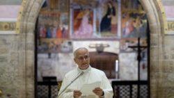 Papa Leão XIV na Porciúncula de Assis, em novembro de 2025.