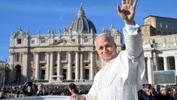 Pope Leo XIV greets the faithful at the Jubilee Audience