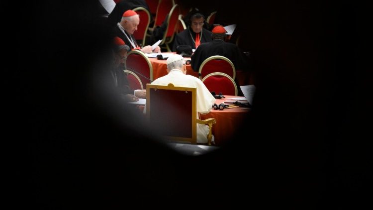 Trabajos en grupos durante el consistorio extraordinario en el Aula Pablo VI