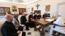 Os membros da Comissão Episcopal para Ação Missionária e Cooperação Intereclesial da CNBB com o Papa  em janeiro de 2026