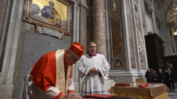 Cardinal Archpriest Mauro Gambetti presides over the rite to seal the Holy Door in St. Peter's Basilica