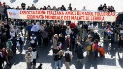 A group of activists of the Raoul Follereau Association committed to leprosy awareness in St Peter's Square