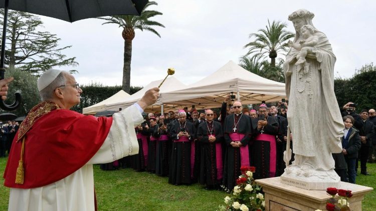 Pope Leo XIV blesses the image of St. Rose of Lima installed in the Vatican Gardens