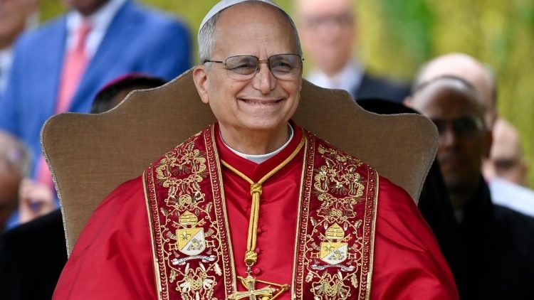 Pope Leo smiles at the blessing of the two images
